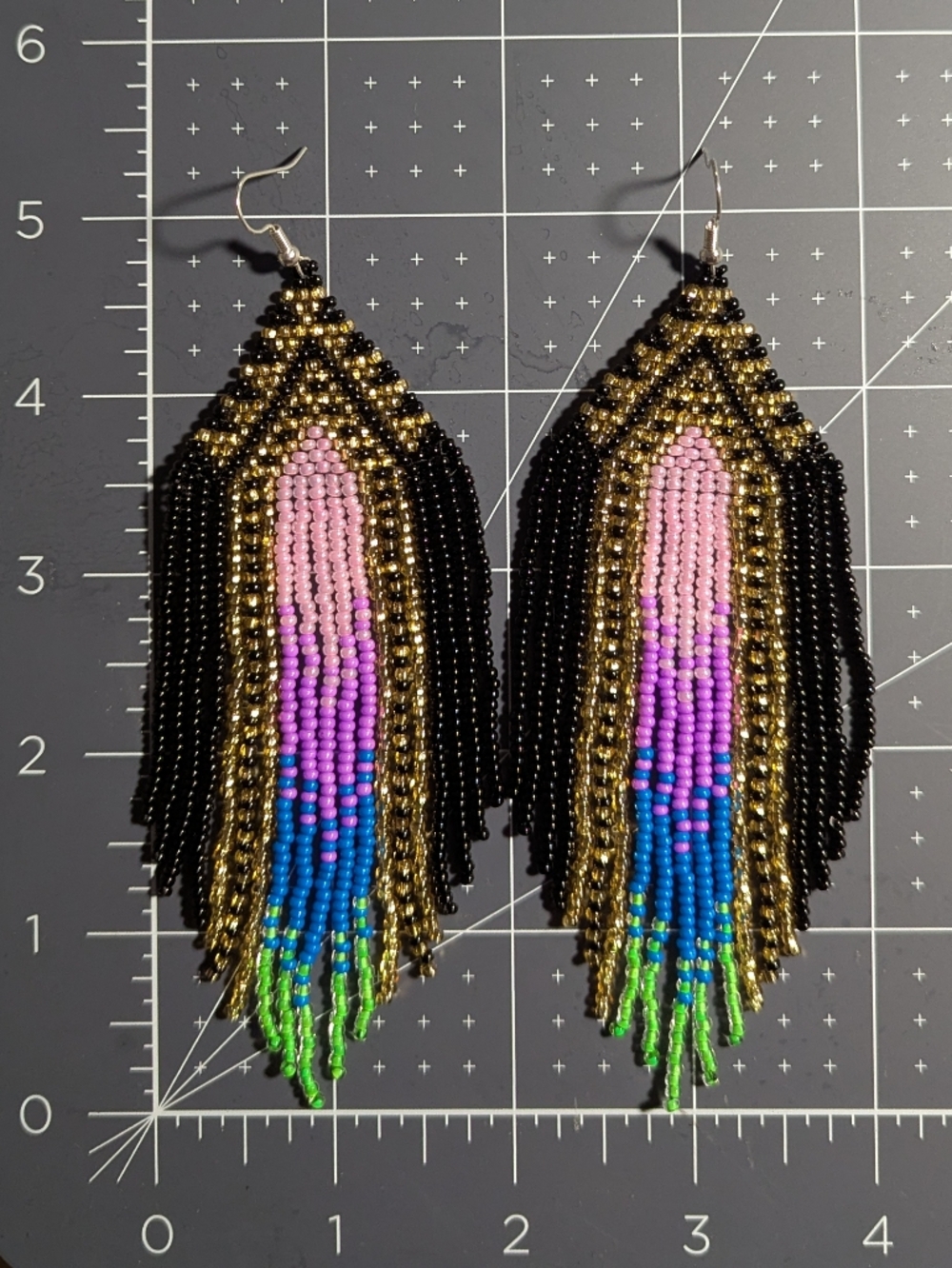 Handmade Beaded Fringe Earrings - Black, Gold, Pink, Blue, Purple, Green - Picture 1 of 2